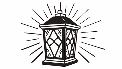 Illustration of a vintage style lantern with geometric design and light rays emanating outward created with generated ai