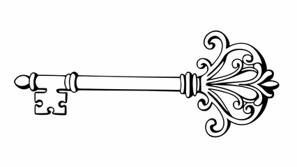 Illustration of an ornate vintage key with intricate details and a decorative handle design element created with generated ai