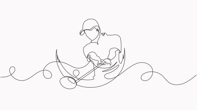 Continuous line drawing animation of a man golfing, motion graphic design concept