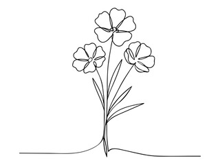 Poppy flowers in continuous line art drawing style. Minimalist black linear design isolated on white background. Vector illustration