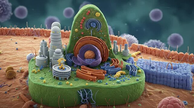 Microscopic City: A Detailed 3D Render of a Cell