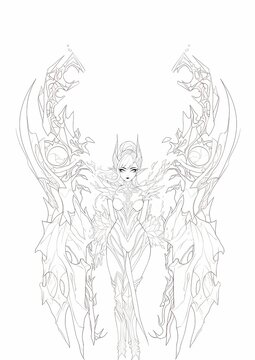 Fantasy warrior against white background, intricate armor and wings, holding weapon, dynamic pose.