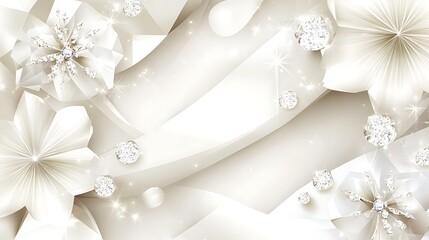 Elegant white paper flowers, jewels, and flowing lines