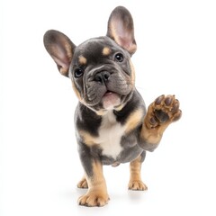 Obraz premium Adorable French Bulldog Puppy Raising Paw in Playful Greeting