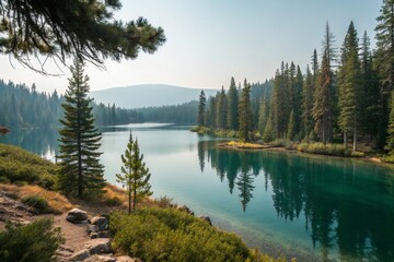 Crystal-Clear Lake in a Majestic Mountain Forest Stunning 4K Landscape Photography