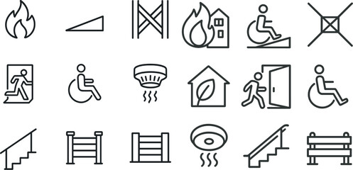 Safety and accessibility icons collection for emergency and building design