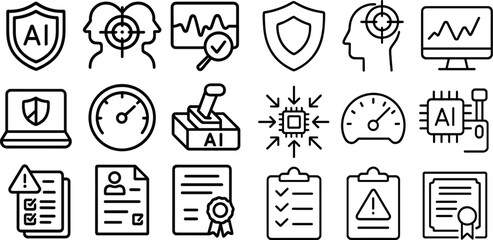Ai technology and analysis icons for security and performance monitoring design