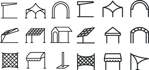 Collection of canopy and awning icon designs for architecture and outdoor spaces