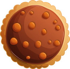 Delicious Round Cookie with Chocolate Filling and Droplets, Isolated Dessert Illustration.