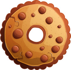 Donut with Chocolate Chips, Sweet Bakery Dessert, Cartoon Style Vector Illustration.