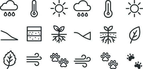Weather and nature icons set for environmental and design projects