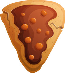 Triangle Shaped Cookie with Brown Filling and Orange Bubbles, Cartoon Style Illustration.