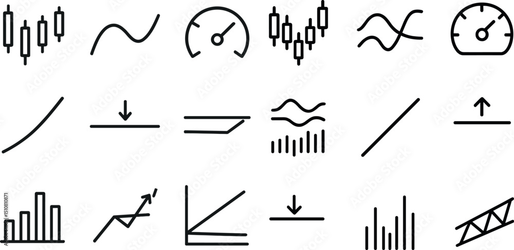 Poster diverse analytics icons set for data visualization and business analysis