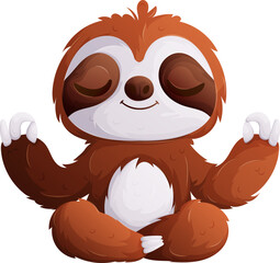 Cartoon Sloth Meditating in Lotus Position. Relaxation, Zen, and Peaceful Moments
