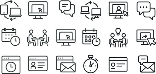 Digital communication and collaboration icons for business and remote work design