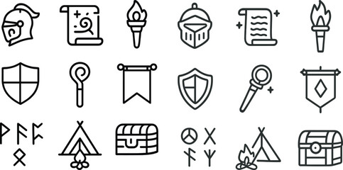 Obraz premium Medieval adventure icons set for game design and historical themes
