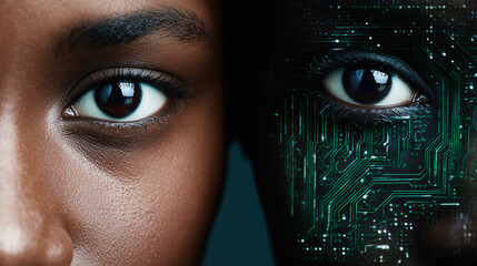 A symbolic fusion of human and circuit board, reflecting Africa’s journey into the digital age and its growing role in global tech innovation.