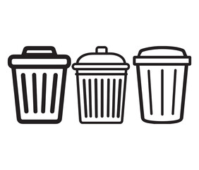 Minimalist trash can icon line art vector illustration. Two style trash cans bold & clean vector design.