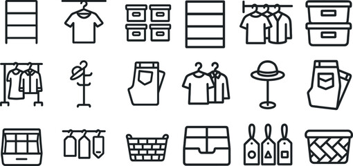 Clothing and storage icons for organizing spaces and fashion design