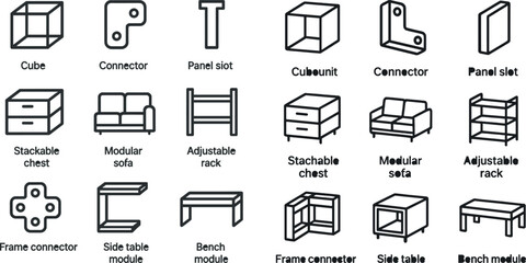 Modern furniture components and design elements for interior planning