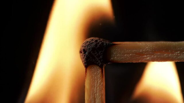Ignition Point: Captivating Close-Up of Matchstick Bursting into Fiery Existence