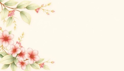 Naklejka premium Floral corner arrangement with pastel pink blossoms and pale green leaves