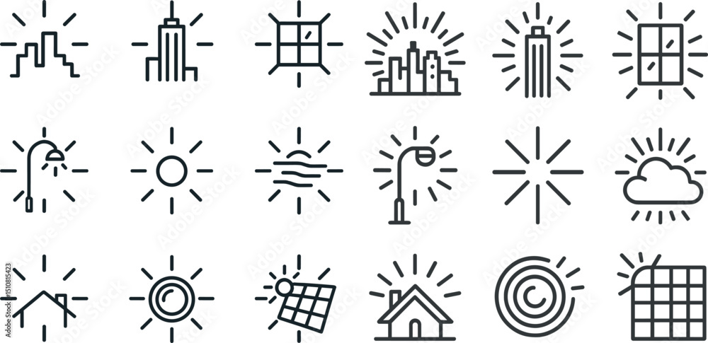 Poster modern city and weather icon set for design and print applications