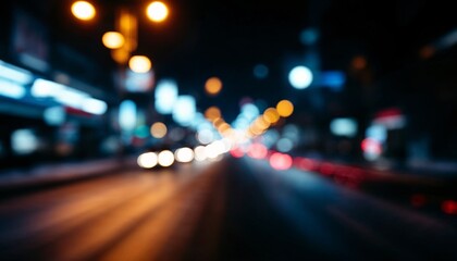 Dynamic light trails illuminate a bustling urban street at night with vibrant colors and movement captured in blurred motion