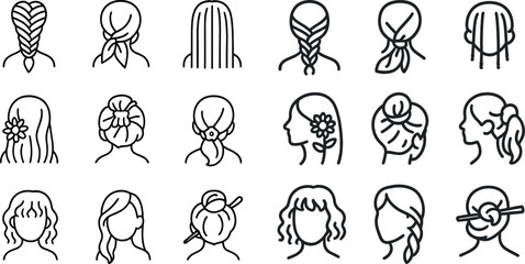 Hairstyles collection featuring braids, buns, and ponytails for design inspiration