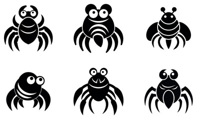 Cute Black and White Cartoon Insects and Spiders