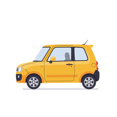 Isolated Yellow Compact Car Illustration on White Background Perfect for Transportation Automotive and Design Projects with Clean Lines