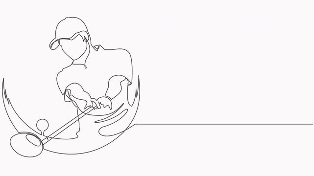 Line art animation of a man playing golf showing sequence of motion in minimalist style