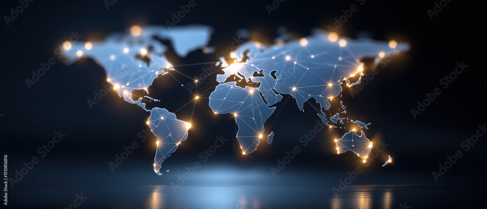 Poster global network connection with tariff concept showing illuminated world map and digital lines linkin