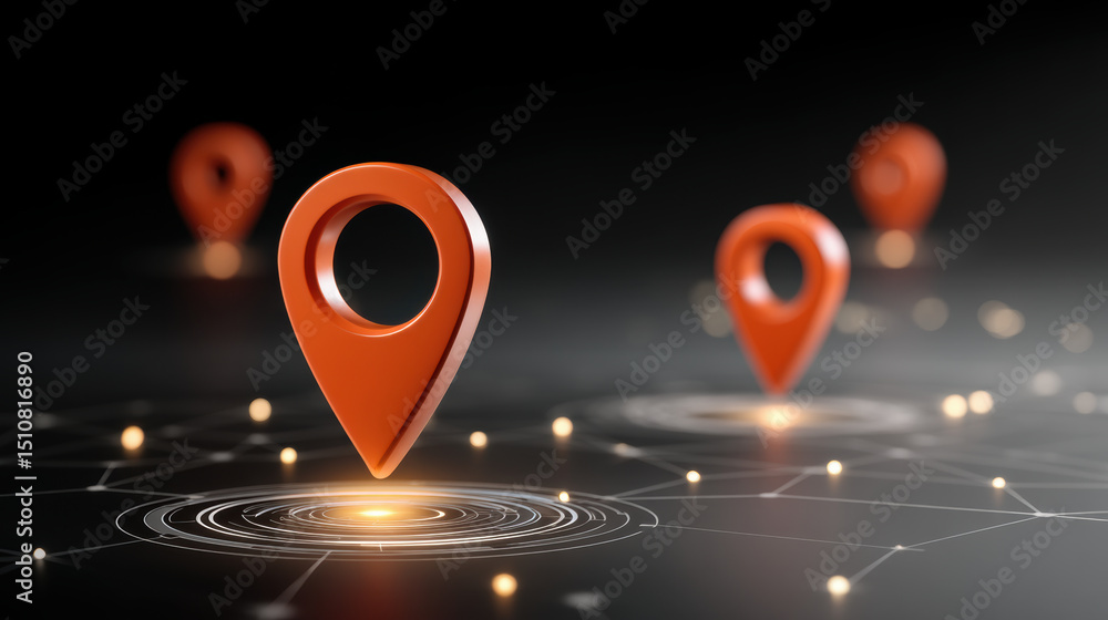 Poster location marker with tariff concept glowing on digital map with network connection and navigation sy