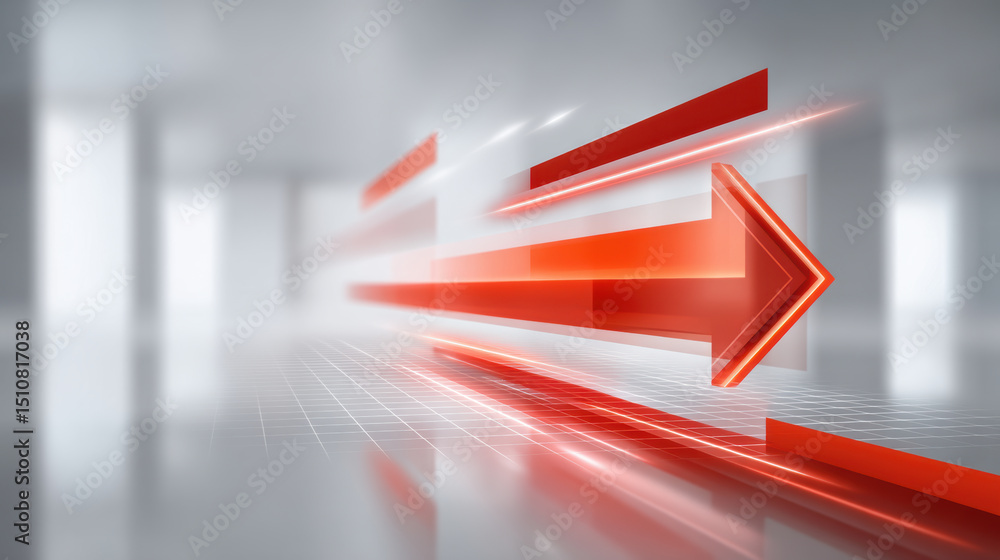 Poster fast red arrow with motion blur effect in modern space showing tariff concept and dynamic progress
