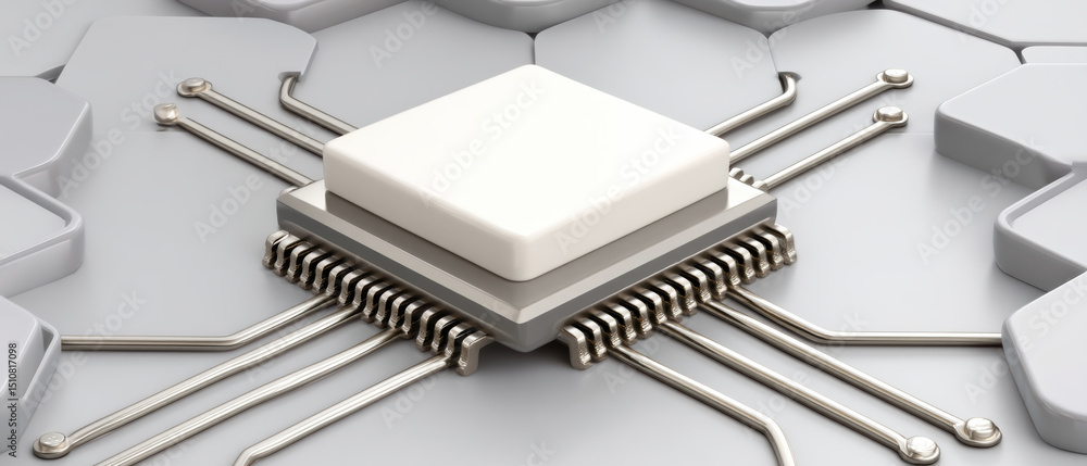 Poster close up view of microchip with metal connections showing impact of tariff on technology and electro