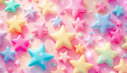 Delightful kawaii star pattern with colorful stars in soft pastel hues, perfect for playful designs and backgrounds
