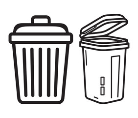 Minimalist trash can icon line art vector illustration. Two style trash cans bold & clean vector design.