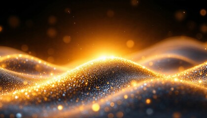 Golden glitter wave overlay creating a shimmering effect in a dark ambiance