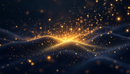 Luxury navy and gold landscape with shimmering particles creating a mesmerizing effect at twilight