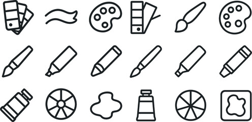 Creative art tools icons for designing and painting