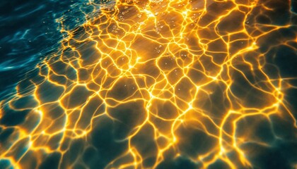 Underwater sunlight caustics create shimmering patterns on the surface of clear water