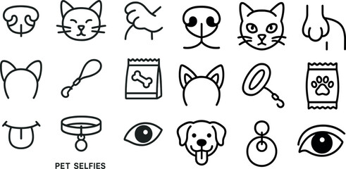 Fototapeta premium Cute pet selfies and outline icons for fun design projects
