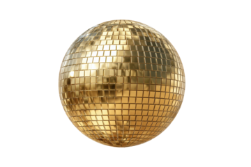 PNG Shiny golden disco ball with reflective mirror tiles