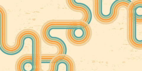 Abstract background of rainbow groovy Wavy Lines design in 1970s Hippie Retro style. Vector pattern ready to use for cloth, textile, wrap and other.