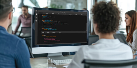 Software development programming on computer screen for brisk application and program coding