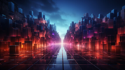 3d render abstract red blue neon background Glowing