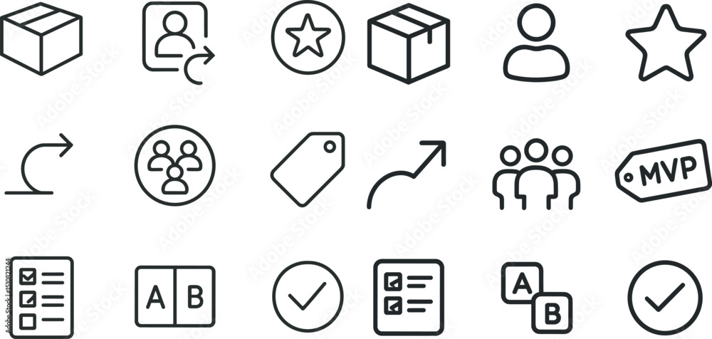 Poster minimalist icon set for business and team management design projects