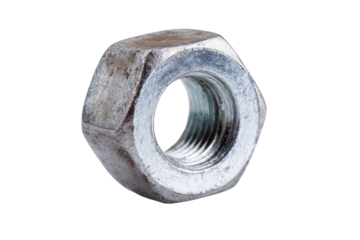 PNG Close-up of metallic hexagonal nut on black background