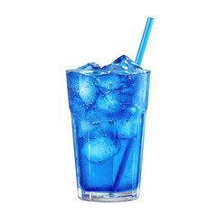 Refreshing blue soda drink with ice cubes isolated on transparent background